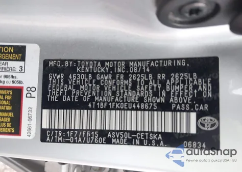 2014 Toyota Camry Se Sport из США, поврежденный, VIN 4T1BF1FK0EU448675